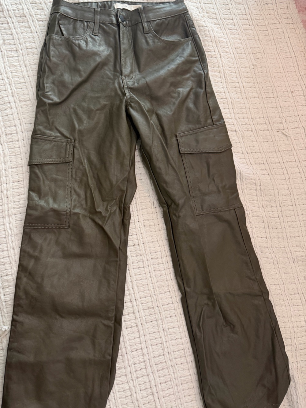 TGLA Cargo Pants Womens 7/28 Faux Leather Straight Leg Utility Pockets
